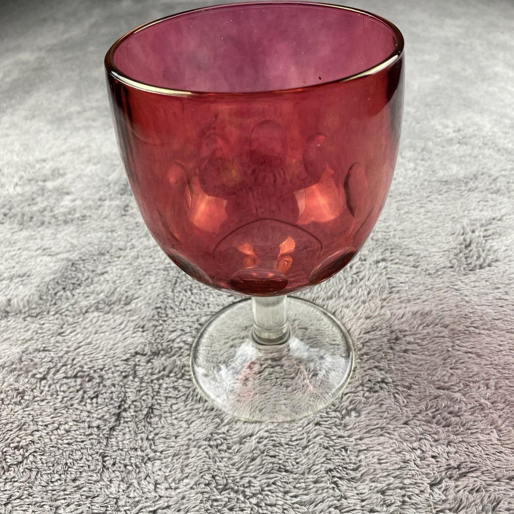 Vintage Bartlett Collins Cranberry Red Glass Goblet Thumbprint Wine Water Glass